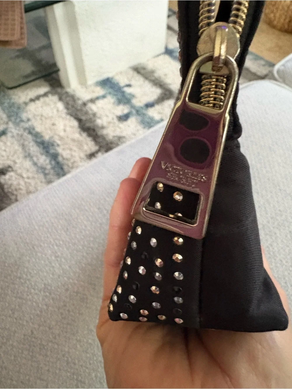 Victoria's Secret Black Rhinestone Zip-Around Wallet